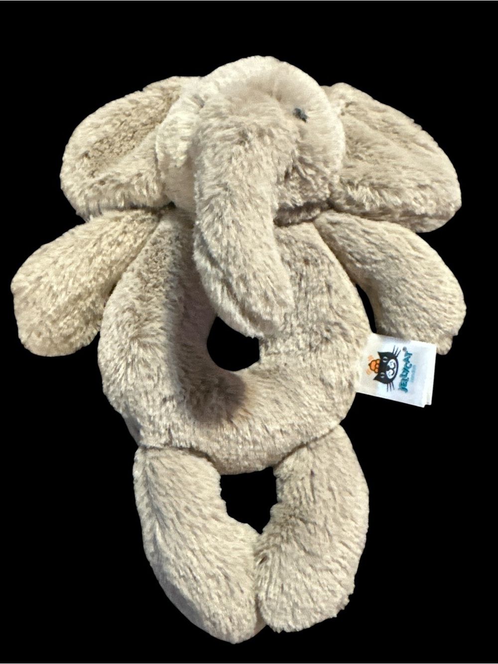 Jellycat London Gray Elephant 7” Plush Smudge Ring Rattle Sewn Eyes Baby Toy